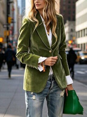 Army Green Elegant Women's Velvet Suit Coat
